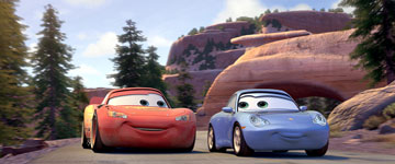  Lightning McQueen and Sally (voiced by Bonnie Hunt)